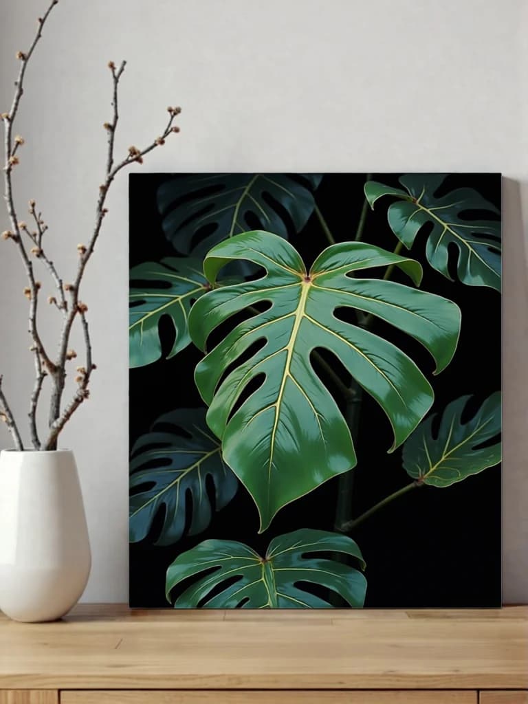 Monstera Leaf Tropical Green Canvas Wall Art for Living Room Bedroom Home Decor