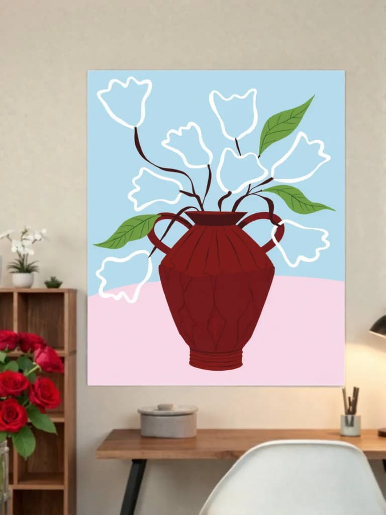 Modern Red Vase Floral Canvas Wall Art for Living Room Home Decor