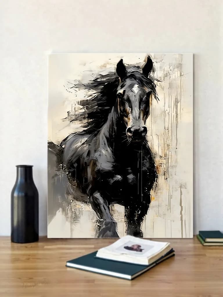 Abstract Black Horse Canvas Wall Art for Living Room Home Decor
