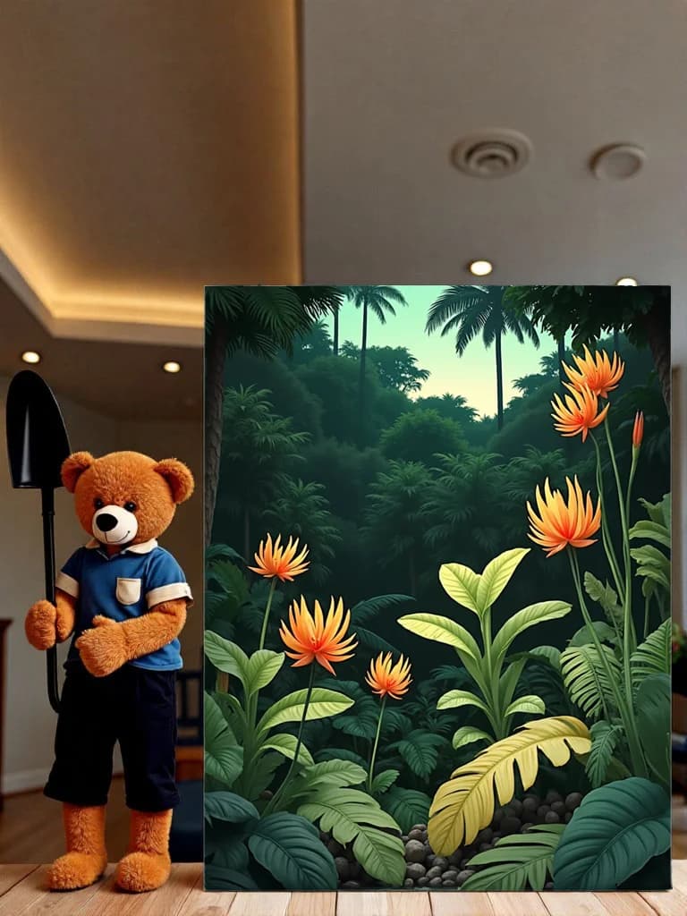 Tropical Jungle Orange Flowers Canvas Wall Art for Living Room Decor