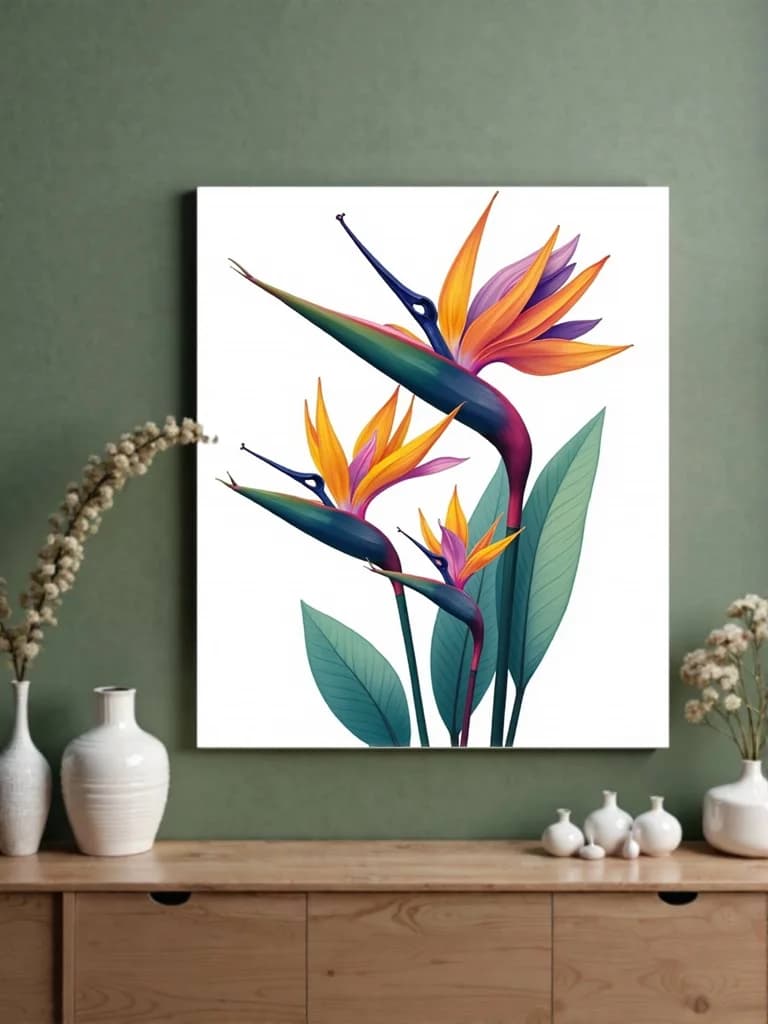 Colorful Bird of Paradise Floral Canvas Wall Art for Living Room & Bedroom Home Decor