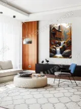 Autumn Cabin Waterfall Canvas Wall Art for Living Room Decor – view 5