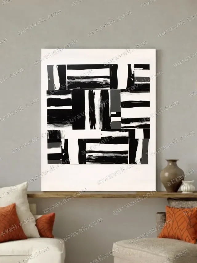 Abstract Black White Geometric Canvas Wall Art for Living Room Decor — art print