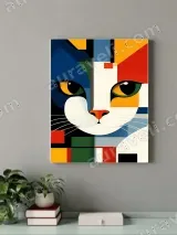 Abstract Geometric Cat Canvas Wall Art for Living Room Decor