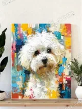 Colorful Abstract White Puppy Canvas Wall Art for Home Decor