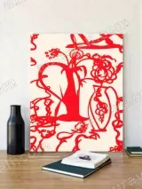 Red Abstract Floral & Vase Canvas Wall Art for Living Room Decor