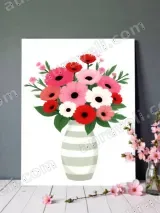 Colorful Floral Bouquet in Striped Vase Canvas Wall Art for Home Decor – view 3