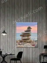 Stacked Stones Beach Sunset Canvas Wall Art for Home Decor – вид 2