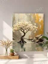 Blossom Tree in River Canvas Wall Art for Living Room Bedroom Home Decor – view 4