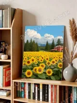 Sunflower Field & Red House Canvas Wall Art for Home Decor – view 3