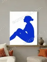 Minimalist Blue Woman Silhouette Canvas Print for Living Room Decor – view 3