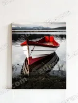 Red White Rowboat Lake Mountain Canvas Wall Art for Living Room Home Decor