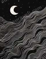 Abstract Moon Stars & Waves Canvas Wall Art for Bedroom Living Room Home Decor wall art print