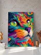Colorful Abstract Cat Canvas Wall Art for Home Decor