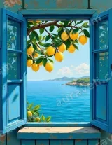 Lemon Tree & Coastal Sea View Canvas Wall Art for Living Room Home Decor wall art print