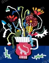 Colorful Floral & Cat Vase Canvas Wall Art for Living Room Home Decor wall art print