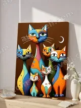 Colorful Abstract Cat Family Canvas Wall Art for Living Room Home Decor – view 4
