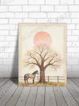 Colorful Tree & Horse Canvas Wall Art with Pink Sun for Living Room Decor – view 3