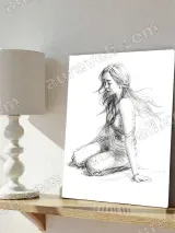 Seated Girl Sketch Canvas Wall Art for Living Room Bedroom Home Decor – вид 4