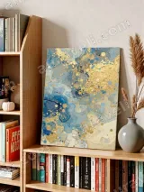 Abstract Blue Gold Swirl Canvas Wall Art for Living Room Decor – view 3