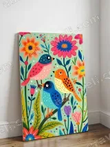 Whimsical Colorful Birds & Floral Canvas Wall Art for Home Decor – view 3