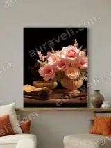 Pink Floral Still Life Canvas Wall Art for Living Room Home Decor