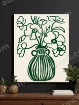 Green Floral Vase Canvas Wall Art for Living Room Home Decor