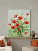 Vibrant Poppy Daisy Floral Canvas Wall Art for Living Room Home Decor – вид 2