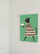 Whimsical Cat with Coffee Cup Striped Dress Canvas Wall Art for Home Decor – вид 2