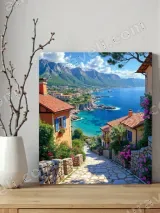 Mediterranean Coastal Village Canvas Wall Art for Living Room Bedroom Decor