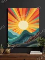 Retro Sunrise Mountain Canvas Wall Art for Living Room Home Decor – view 3