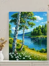 Birch Tree Lake Landscape Canvas Wall Art for Living Room Home Decor – view 3