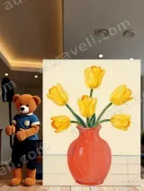 Yellow Tulips in Red Vase Canvas Wall Art for Living Room Home Decor