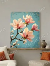 Pink Magnolia Floral Canvas Wall Art for Living Room Bedroom Home Decor – view 3