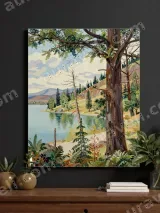 Lake Forest Tree Landscape Canvas Wall Art for Living Room Home Decor