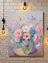 Pastel Floral Bouquet Canvas Wall Art for Living Room Home Decor