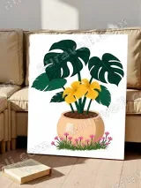 Tropical Potted Monstera & Yellow Flowers Canvas Wall Art for Living Room Home Decor – вид 4