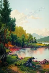 Vibrant Nature Lake Forest Landscape Canvas Wall Art for framed modern home decor