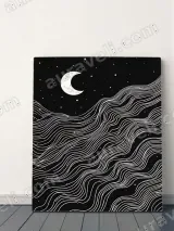 Abstract Moon Stars & Waves Canvas Wall Art for Bedroom Living Room Home Decor
