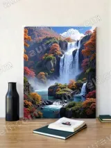Autumn Waterfall Mountain Landscape Canvas Wall Art for Living Room Bedroom Home Decor