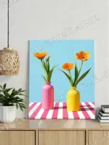Colorful Vases & Orange Flowers Canvas Wall Art for Home Decor – вид 2