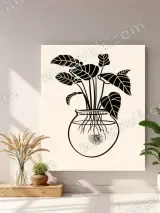 Black & White Botanical Plant in Vase Canvas Wall Art for Home Decor – view 4