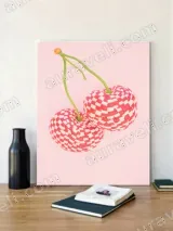 Checkered Cherries Canvas Wall Art for Living Room Bedroom Home Decor