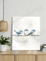 Three Blue Birds on Wire Canvas Wall Art for Living Room Bedroom Home Decor – view 4