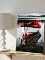 Red White Rowboat Lake Mountain Canvas Wall Art for Living Room Home Decor – view 4