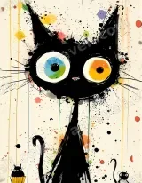 Colorful Cartoon Black Cat Canvas Wall Art for Living Room Home Decor wall art print