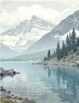 Mountain Lake Landscape Canvas Wall Art for Living Room framed modern home decor