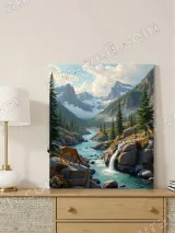 Scenic Mountain River Deer Canvas Wall Art for Living Room Home Decor – view 3