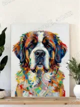 Colorful Abstract St. Bernard Dog Canvas Wall Art for Home Decor