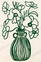 Green Floral Vase Canvas Wall Art for Living Room framed modern home decor